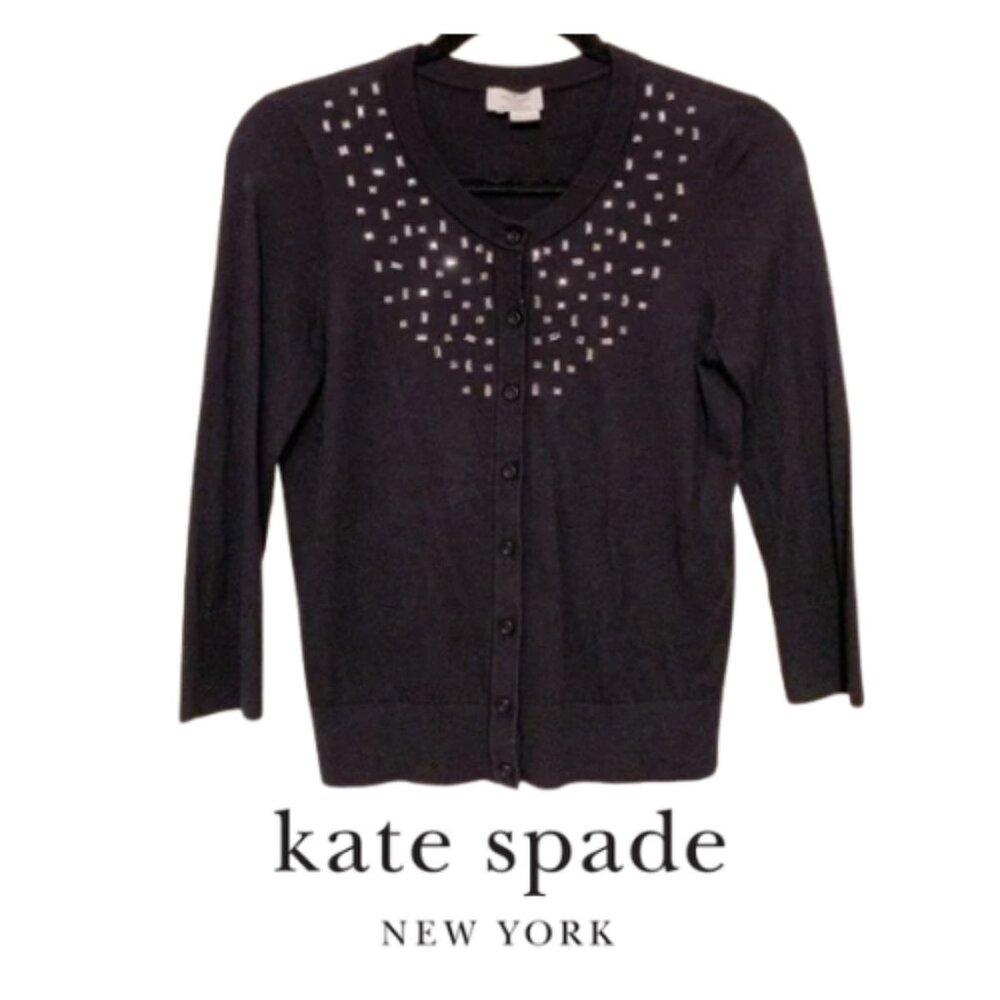 Kate Spade | Black “Tokyo Grid” Crystal Cardigan